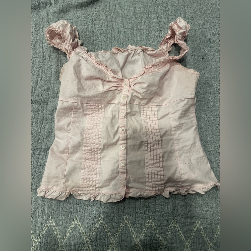 Light Pink Ruffle Button Front Tank Top | Girly Cottagecore Blouse